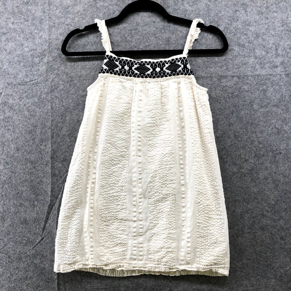 Lefties Girls Size 9-10 Cotton Cami Dress Ivory White Embroidered‎ Boho Textured